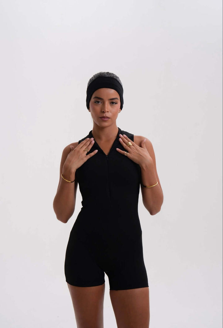 Belle Sleeveless Romper Black - Kitty Activewear