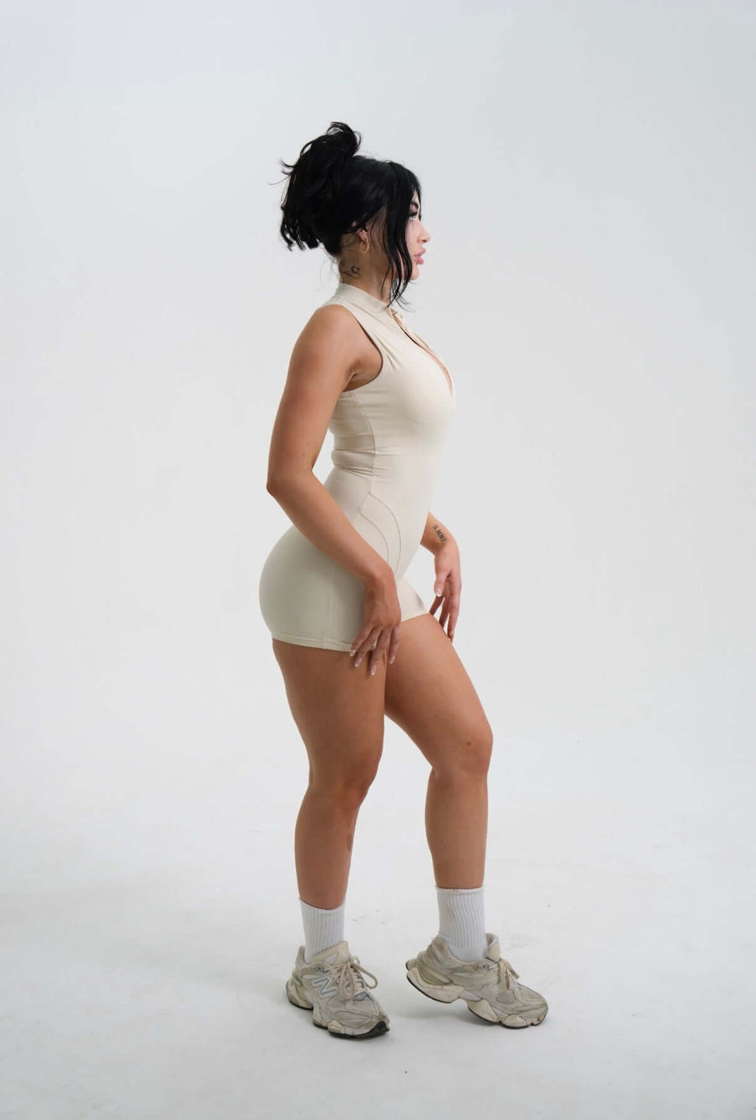 Belle Sleeveless Romper Cream - Kitty Activewear