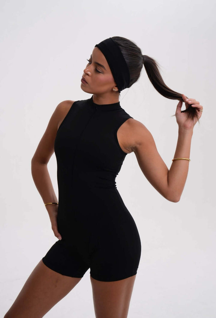 Belle Sleeveless Romper Black - Kitty Activewear