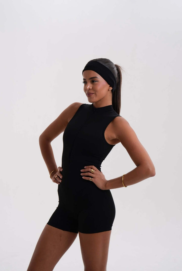 Belle Sleeveless Romper Black - Kitty Activewear