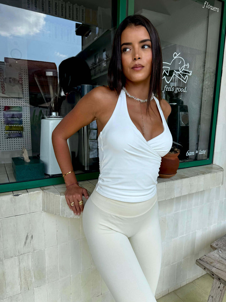 Cross Halter Tank Ivory - Kitty Activewear