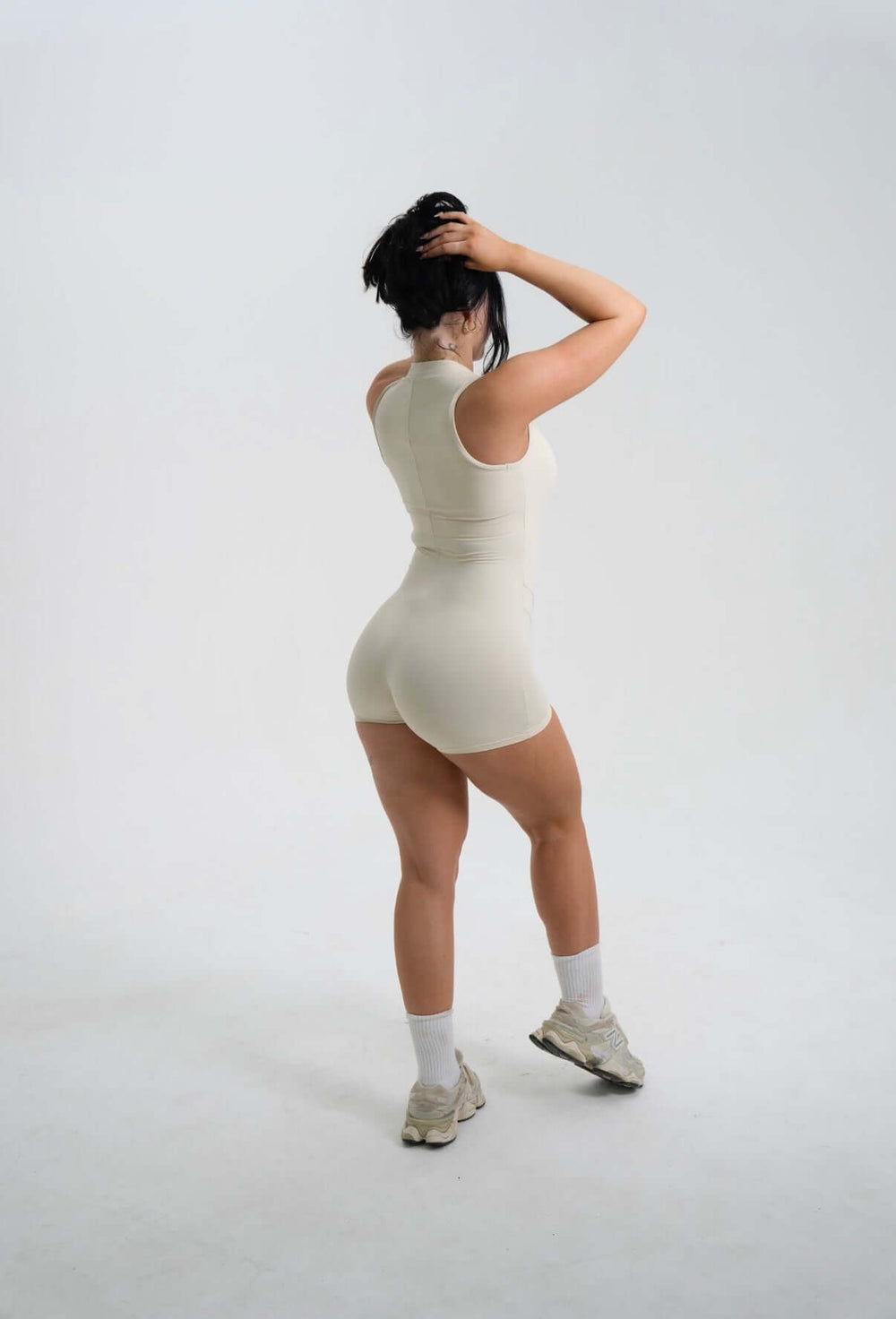 Belle Sleeveless Romper Cream - Kitty Activewear