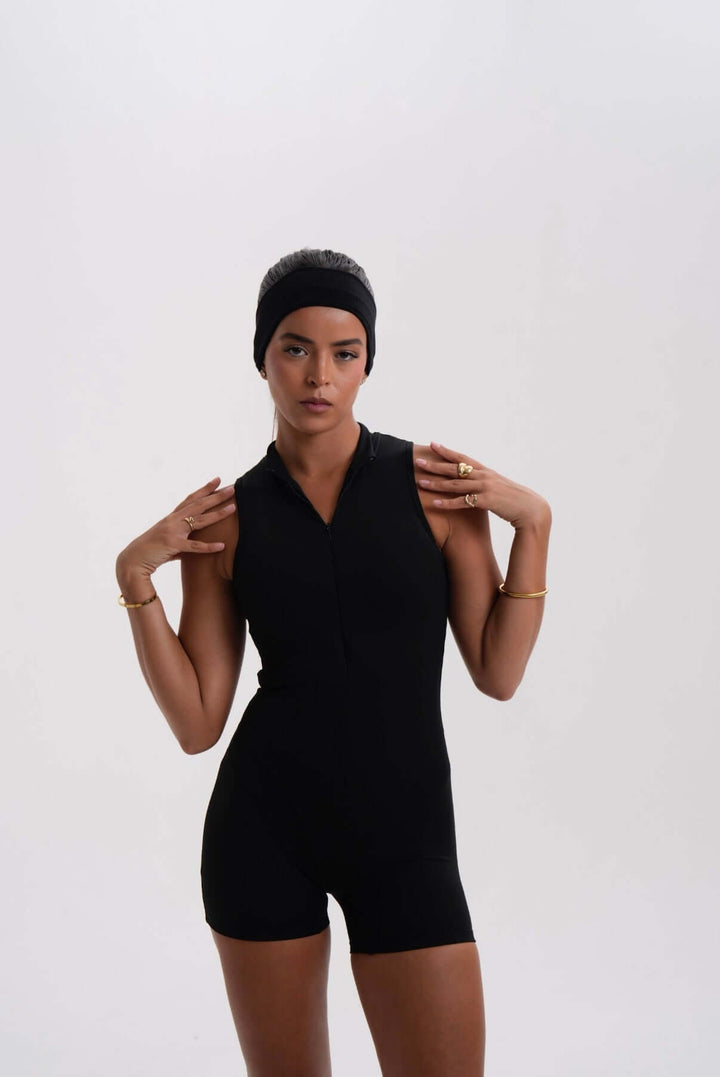 Belle Sleeveless Romper Black - Kitty Activewear