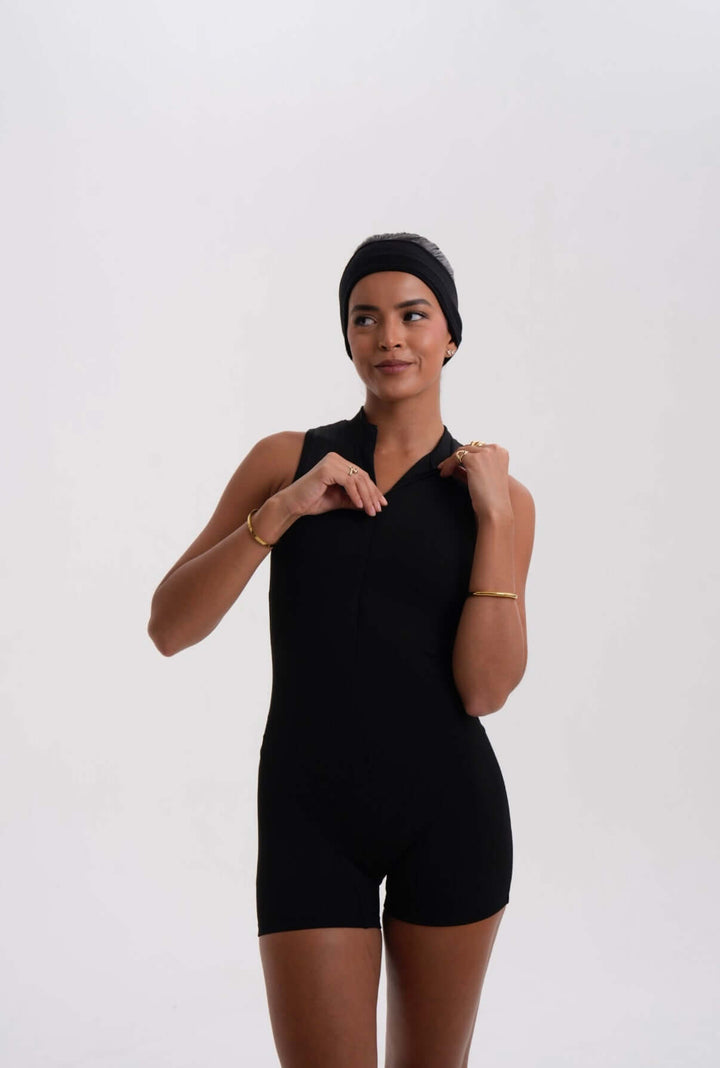 Belle Sleeveless Romper Black - Kitty Activewear